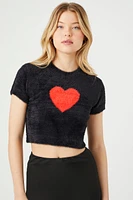 Fuzzy Knit Heart T-Shirt