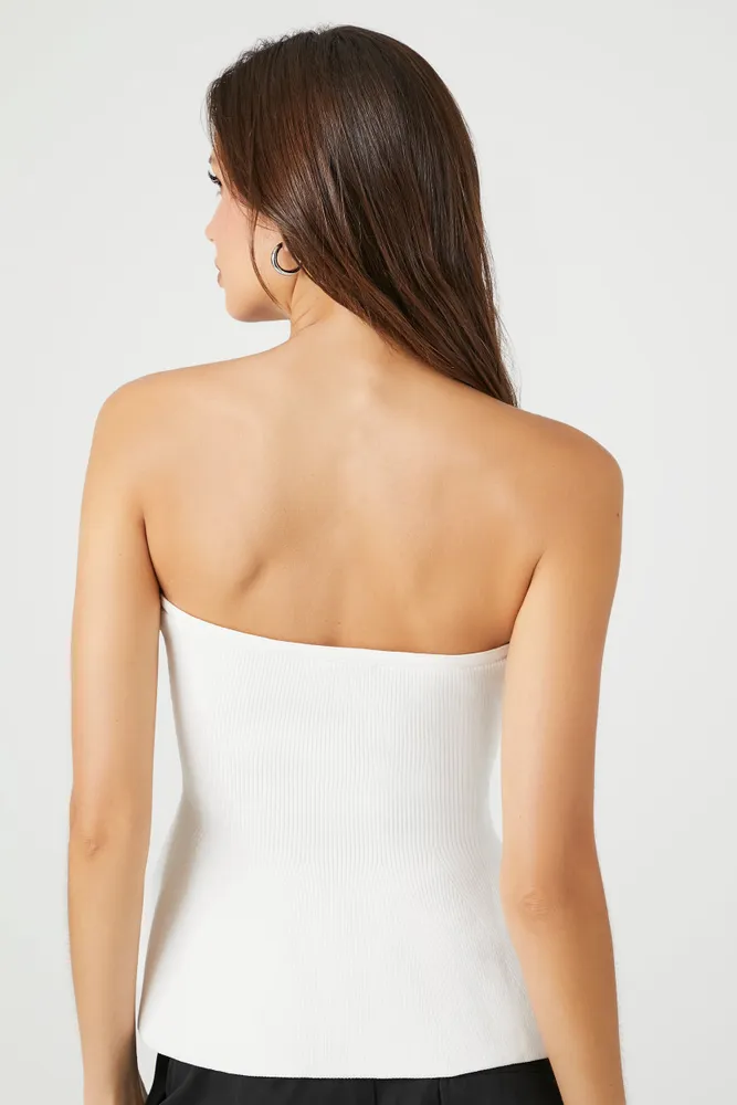 Ribbed Knit Strapless Peplum Top