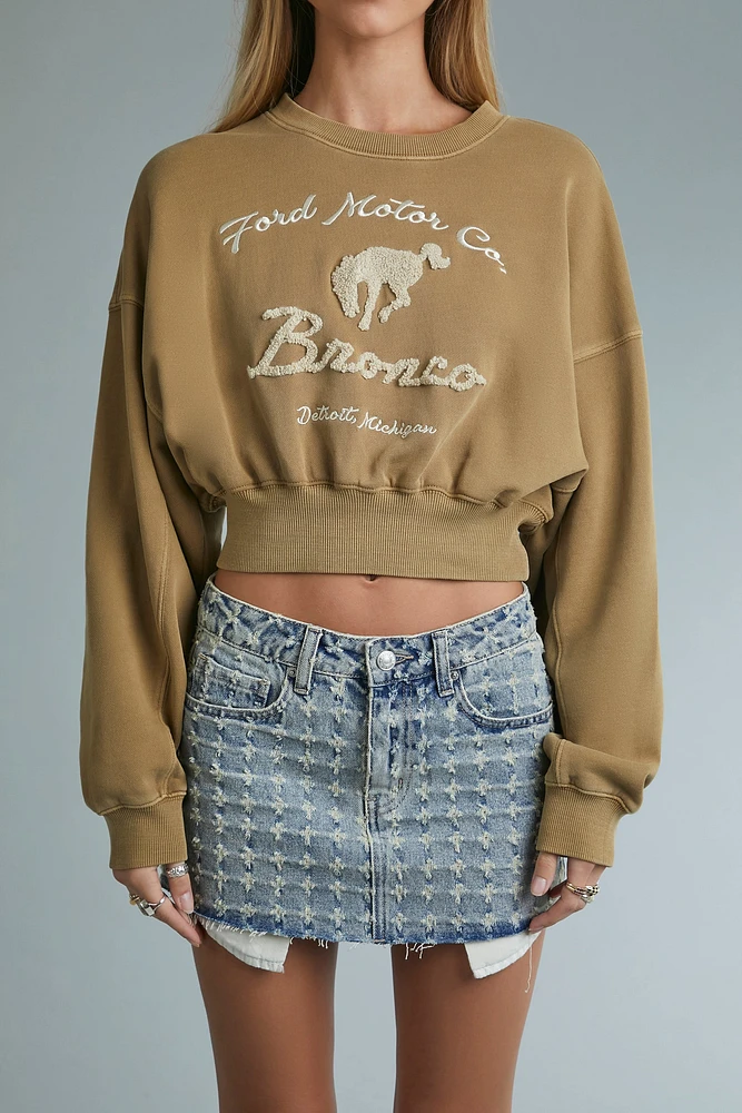 Ford Bronco Chenille Embroidered Cropped Sweatshirt