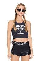 Austin Graphic Rhinestone Lace-Up Cropped Tank