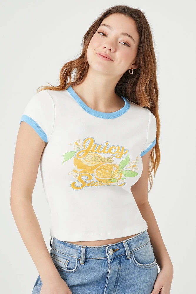 Juicy Orange Graphic Ringer T-Shirt