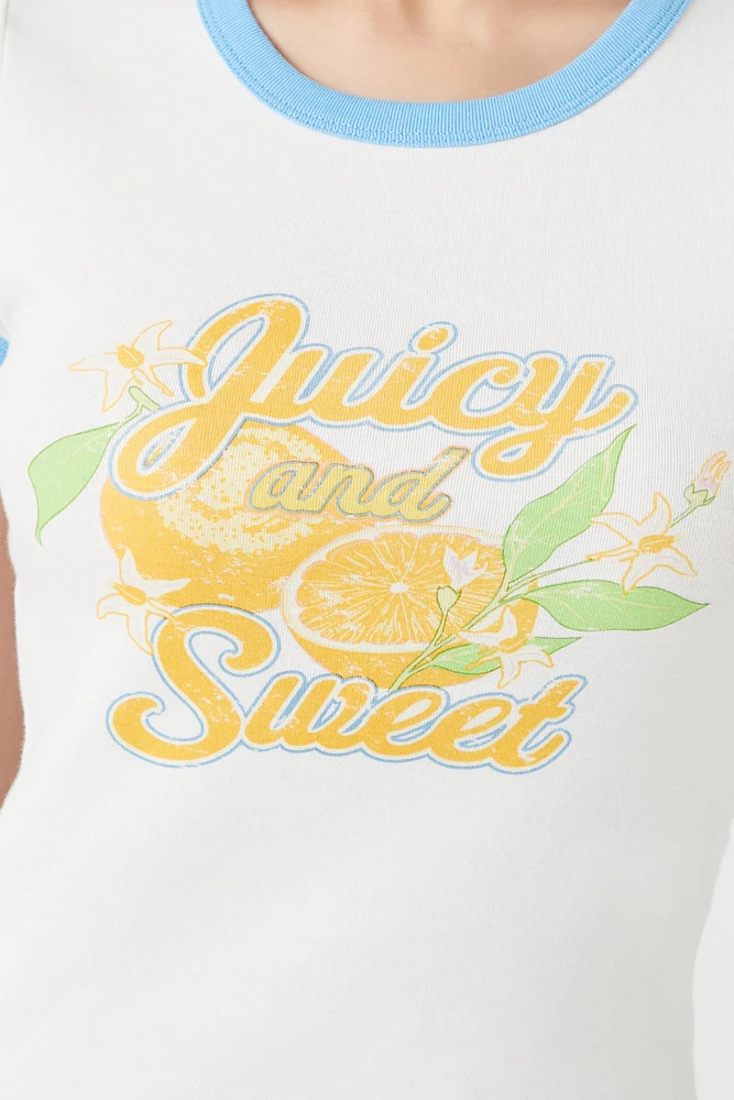 Juicy Orange Graphic Ringer T-Shirt