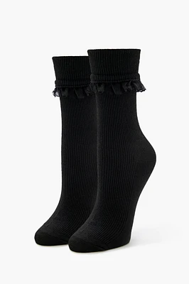 Ribbed Knit Lace Crew Socks