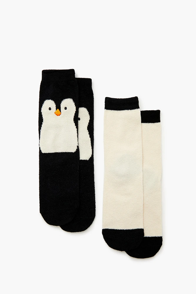 Socquettes en peluche à imprimé Pingouin (2 paires