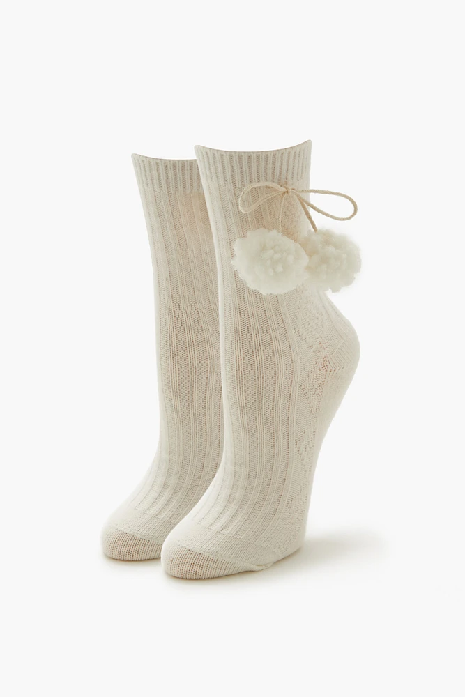 Pom Pom Ribbed Crew Socks