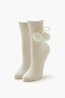 Pom Pom Ribbed Crew Socks