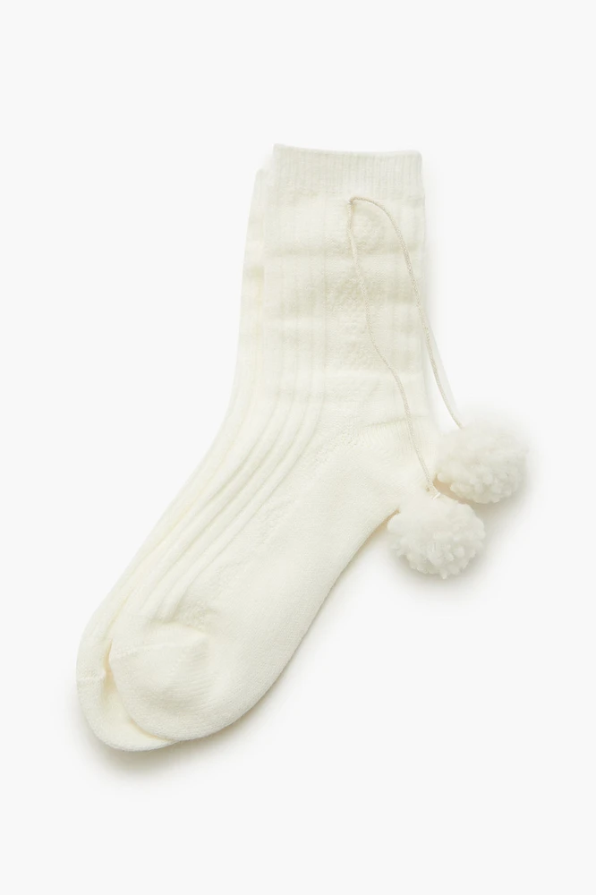 Pom Pom Ribbed Crew Socks