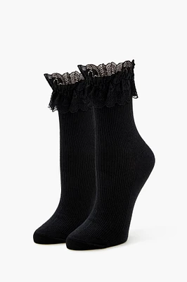 Ribbed Lace Trim Crew Socks