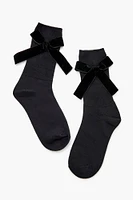 Velvet Bow Ribbed Crew Socks