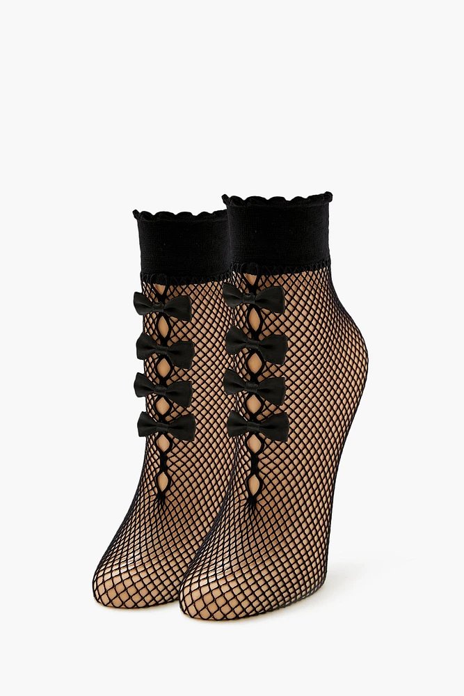 Sheer Fishnet Bow Crew Socks