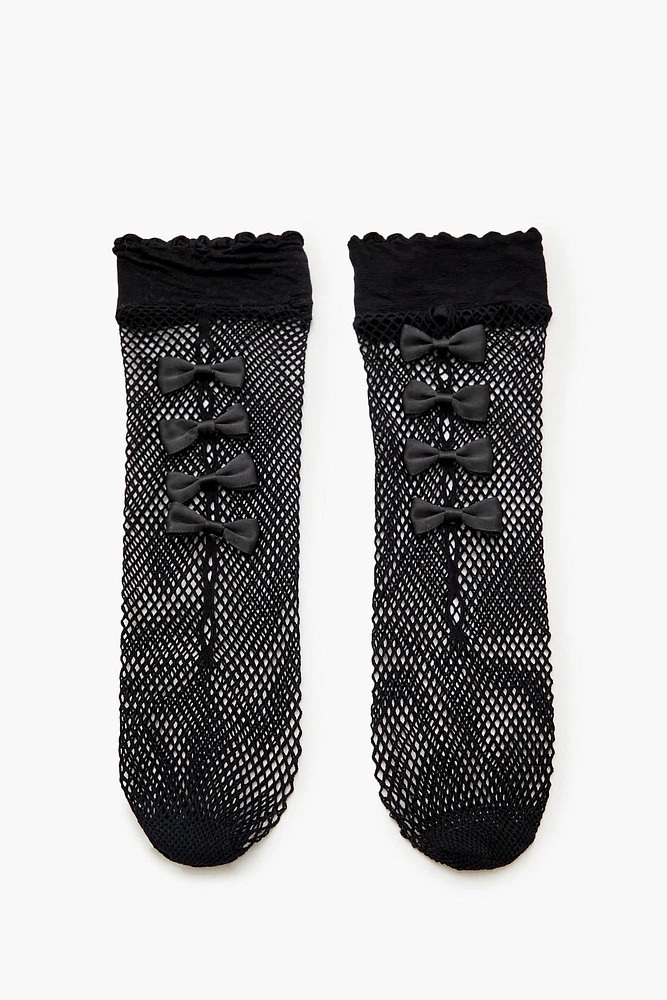 Sheer Fishnet Bow Crew Socks