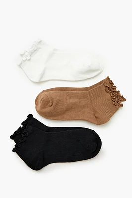 Ribbed Lettuce Edge Ankle Socks (3 Pack)