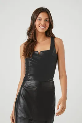 Faux Leather Square Neck Tank