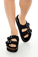 Faux Fur & Suede Buckled Sandal