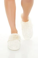 Faux Fur Trim Cable Knit Slippers