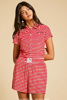 Hello Kitty Embroidered Striped Button-Up Top