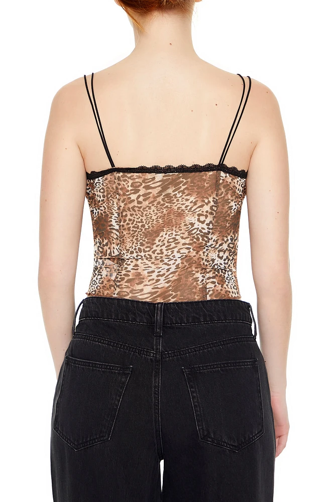 Camisole en filet avec motif lÃ©opard et lisÃ©rÃ© de dentelle