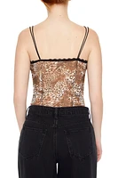 Camisole en filet avec motif léopard et liséré de dentelle