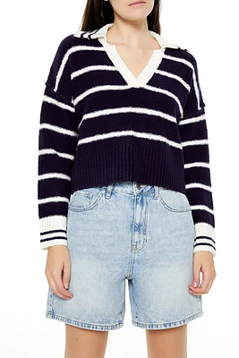 Striped Knit Collared Sweater