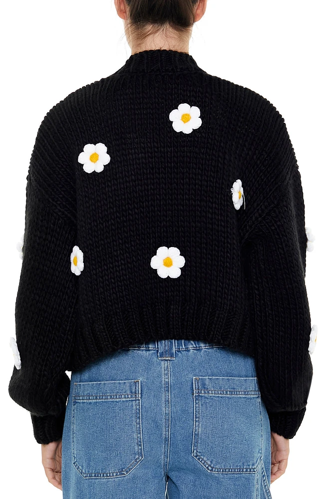 Cardigan en tricot avec motif de marguerites