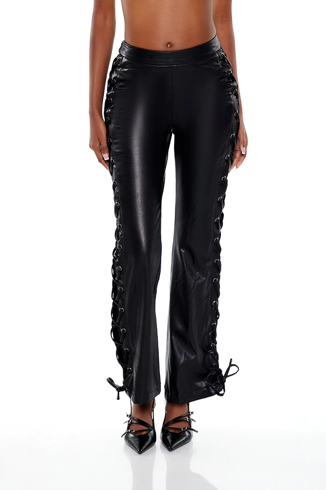 Lace Up Faux Leather Bootcut Pant