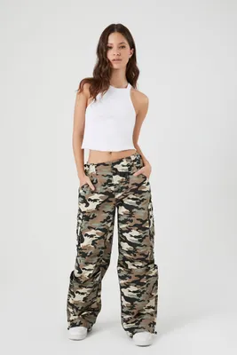 Camo Print Wide Leg Cargo Pant