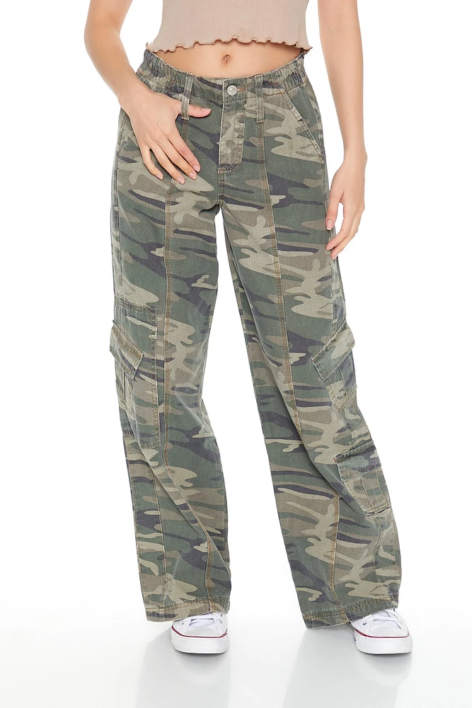 Pantalon cargo Ã  jambe large avec motif camouflage