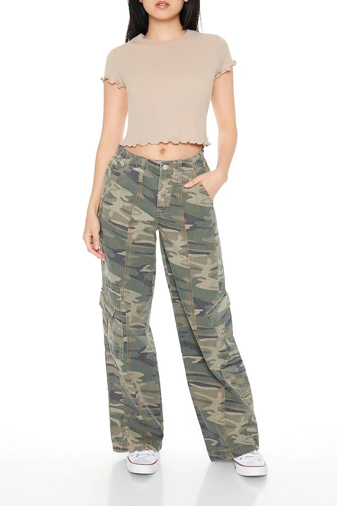 Pantalon cargo Ã  jambe large avec motif camouflage