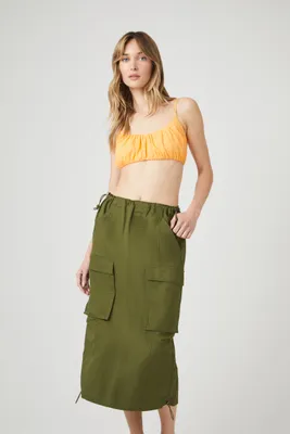 Twill Toggle Drawstring Midi Skirt