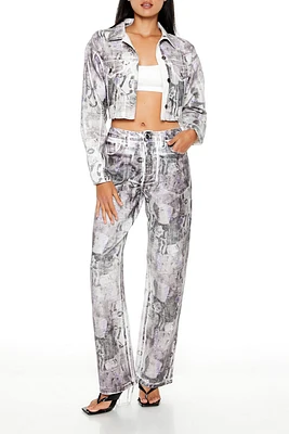 Abstract Print Straight Leg Jean