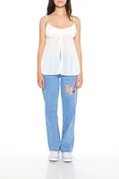 Rhinestone Butterfly Cut-Out Straight Leg Jean