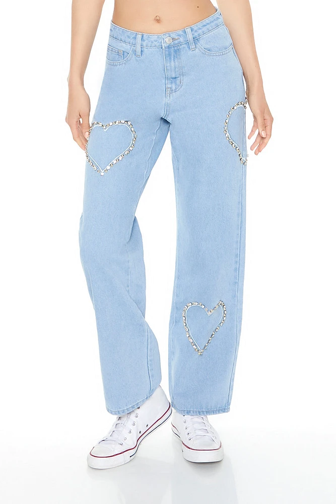 Rhinestone Heart Straight Leg Jean