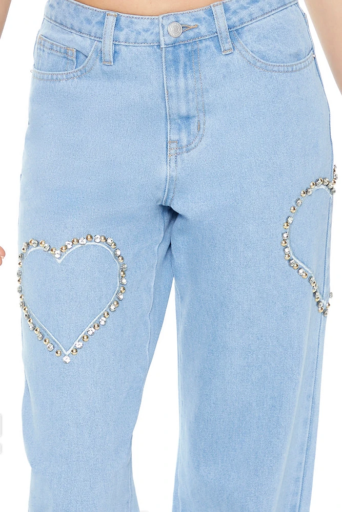 Rhinestone Heart Straight Leg Jean