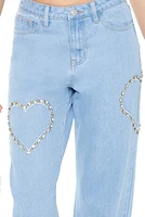 Rhinestone Heart Straight Leg Jean