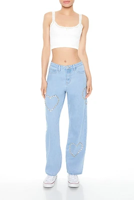 Rhinestone Heart Straight Leg Jean