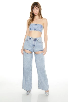 Rhinestone Cut-Out Wide Leg Jean