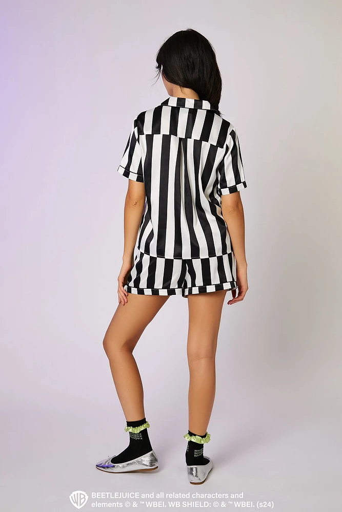 Ensemble pyjama avec haut boutonnÃ© et short Ã  imprimÃ© Beetlejuice