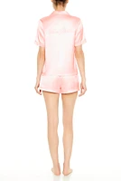 Team Bride Embroidered Satin T-Shirt and Short 2 Piece Pajama Set