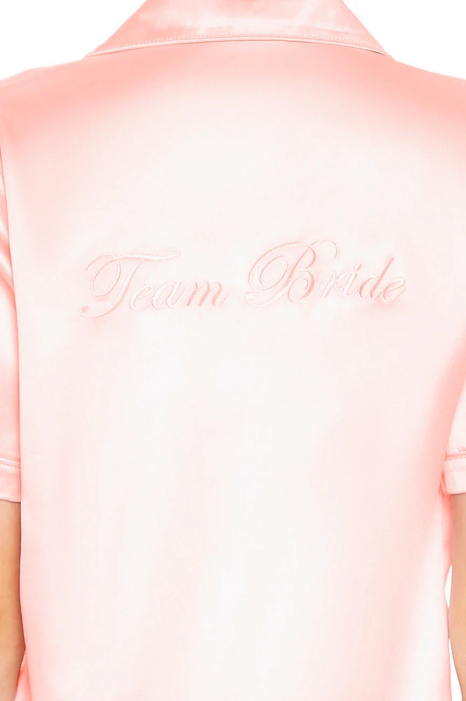 Team Bride Embroidered Satin T-Shirt and Short 2 Piece Pajama Set