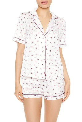 Ensemble pyjama avec chemisier et short à imprimé Cerise en satin