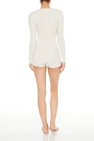 Button Front Long Sleeve Pajama Romper