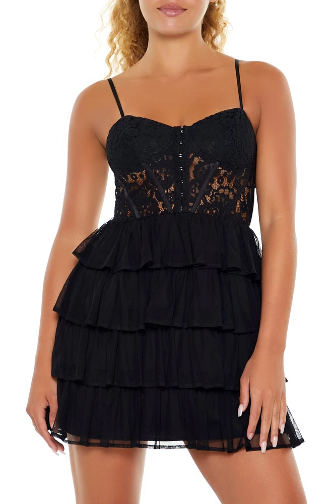 Lace Bustier Tiered Mini Dress