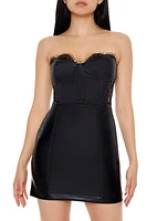 Minirobe corset en similicuir avec dentelle