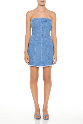 Minirobe tubulaire en denim avec franges