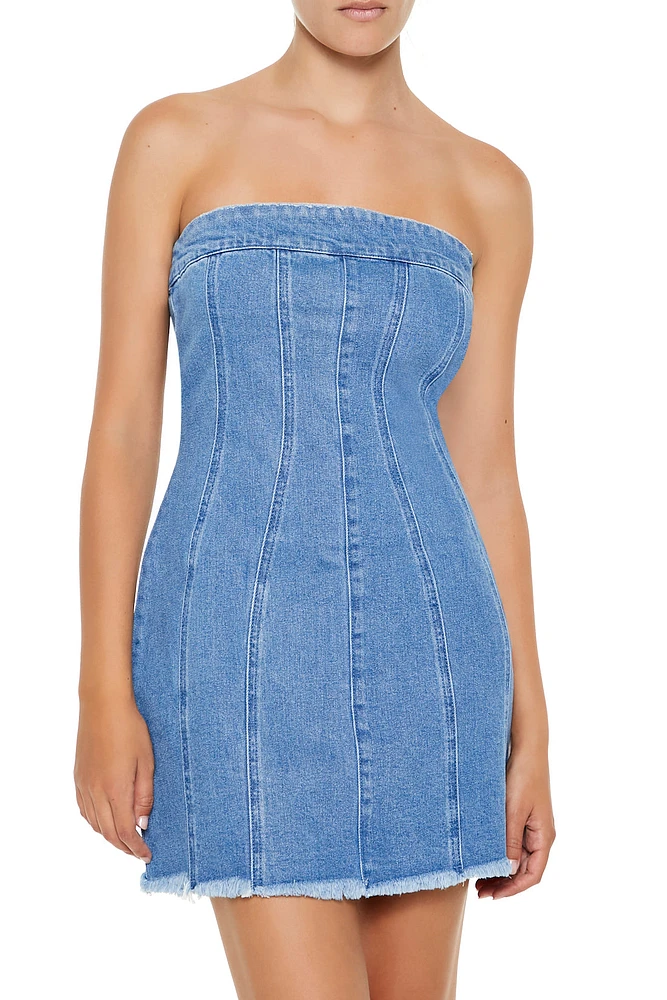 Minirobe tubulaire en denim avec franges