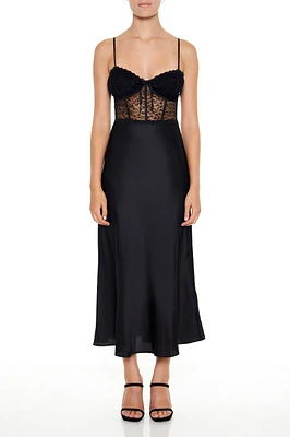 Satin Lace Corset Midi Dress