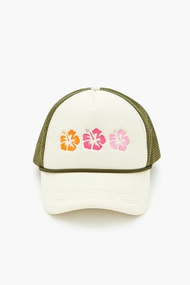 Hawaiian Flower Embroidered Trucker Hat