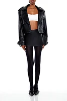 Faux Leather Cropped Buckled Jacket