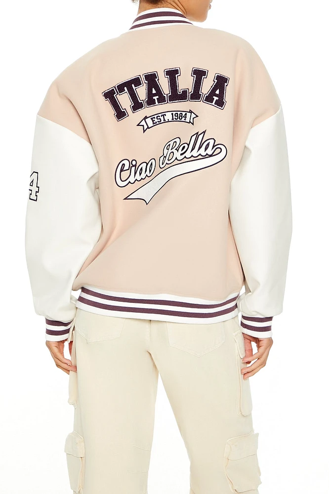 Blouson de style universitaire avec motif brodÃ© Italia en chenille