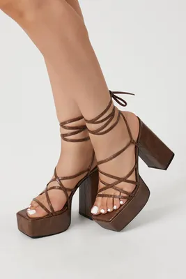 Faux Patent Leather Lace Up Heel